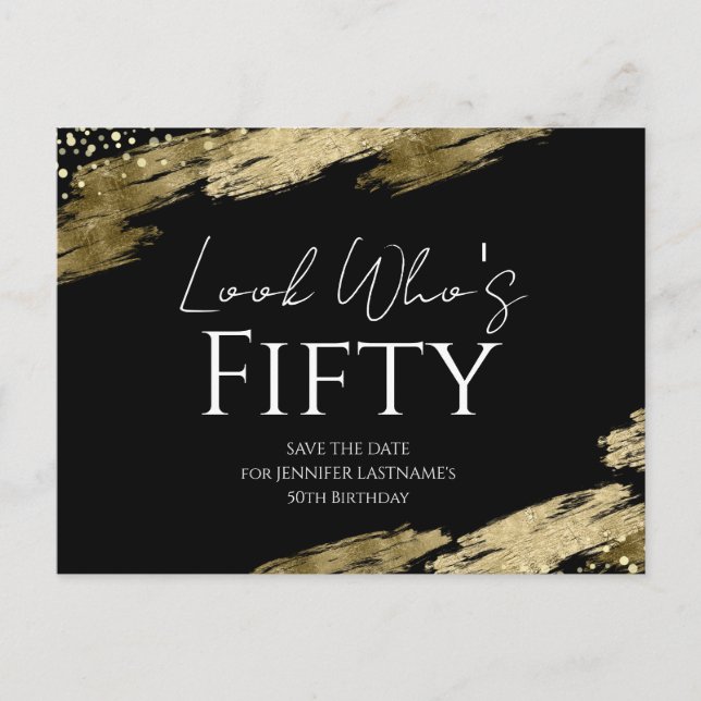 Carte Postale Regard d'anniversaire 50 ans Or Noir Save the Date (Devant)