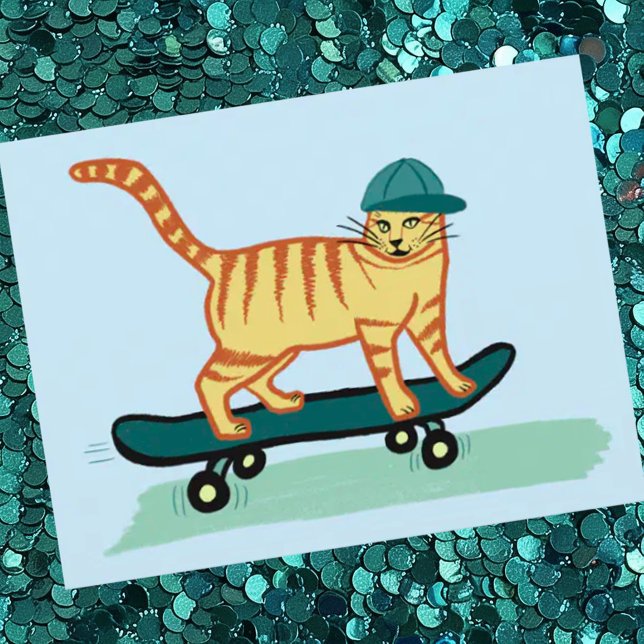 Carte Postale Regarde Meowt ! Skateboard Tabby PERSONNALISER de  (Cute skateboarding cat custom postcard. Add your own text)