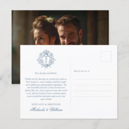 Carte Postale Régence vintage Monogram Crest Mariage Merci