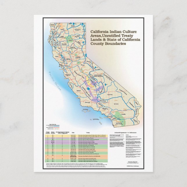 Carte Postale Régions de culture indiennes de la Californie - (Devant)