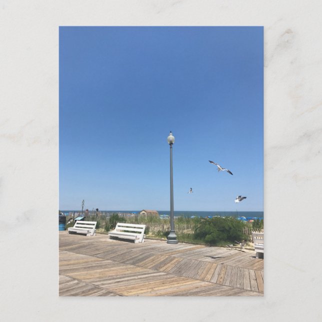 Carte Postale Rehoboth Beach Boardwalk Seaguls Sky Ocean Photo (Devant)