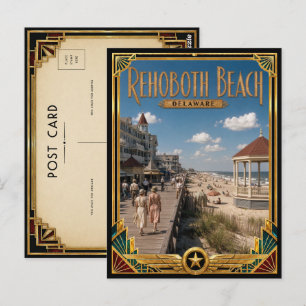 Carte Postale Rehoboth Beach Delaware Art Déco Vintage Or