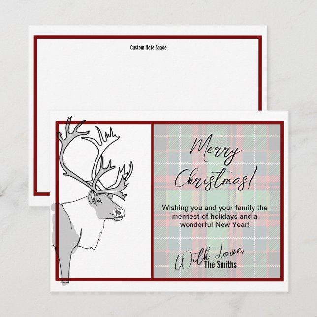 Carte Postale Reindeer Joyeux Noël plaid personnalisable (Devant / Derrière)