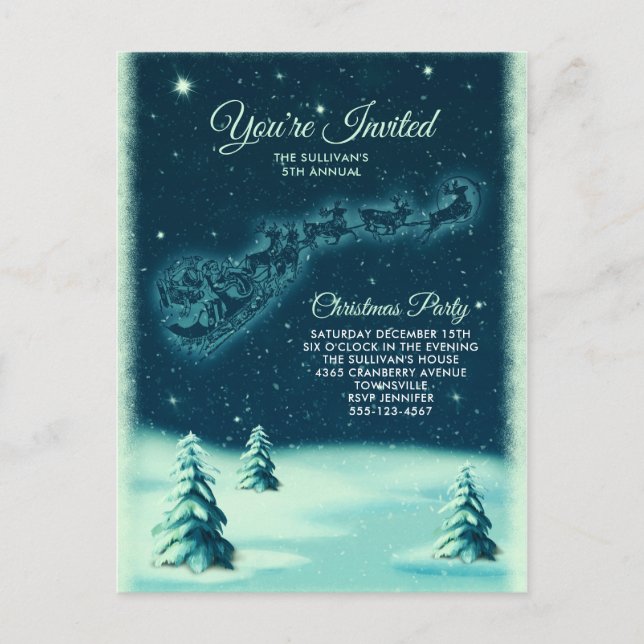 Carte Postale Reindeers tire Noël au Père Noël (Devant)