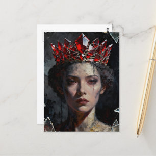 Carte Postale Reine avec couronne en verre rouge cassé