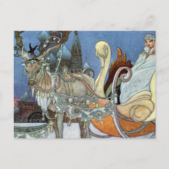 Carte Postale Reine des neiges Russe Princesse Reindeer (Devant)