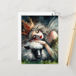 Carte Postale Reine fée endormie sur son mouton de compagnie
