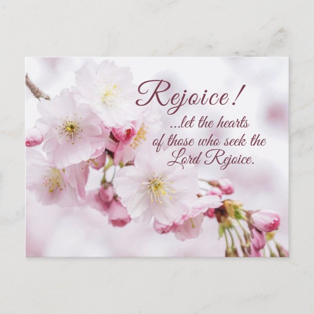 Carte Postale Rejoignez la Bible Verse Cerise Fleurs Pâques (Devant)