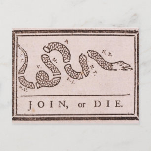 Carte Postale Rejoignez ou mourrez Benjamin Franklin Caricature 
