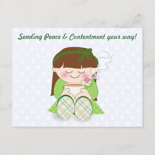 Carte Postale Relax ! Cute Kawaii Girl Relaxant avec thé / café