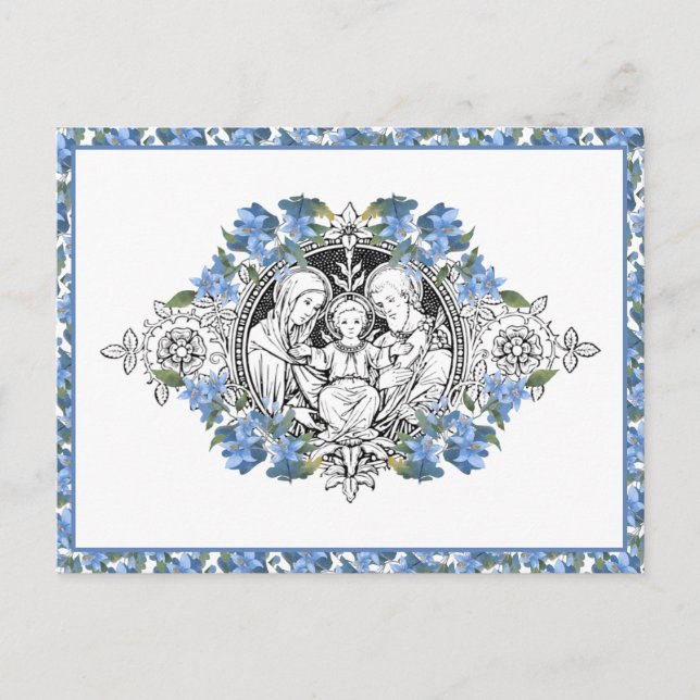 Carte Postale Religieuse Sainte Famille Élégante Fleur Bleue Rem (Devant)