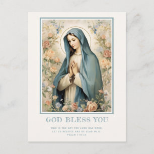Carte Postale Religieux Bienheureuse Mère Marie Floral Catholiqu