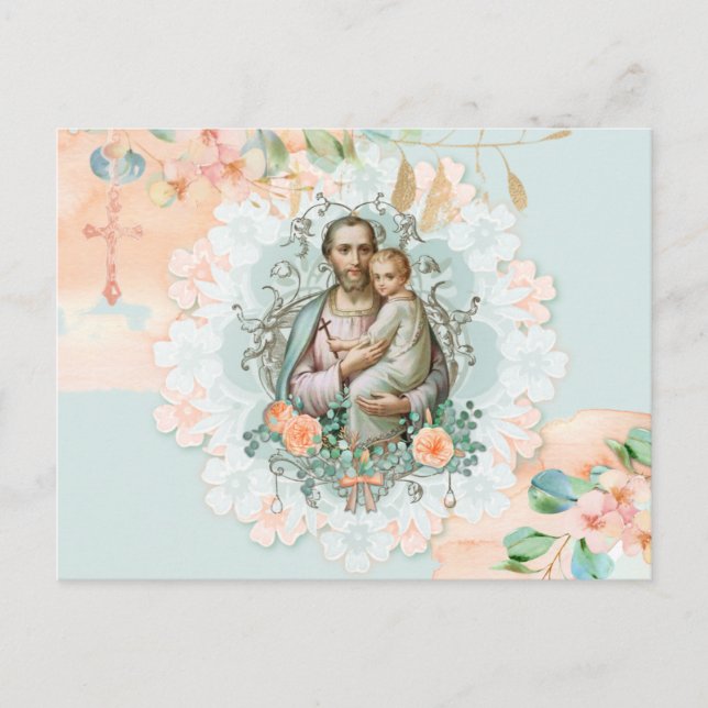 Carte Postale Religieux Floral St. Joseph Jésus Eucalyptus Peach (Devant)