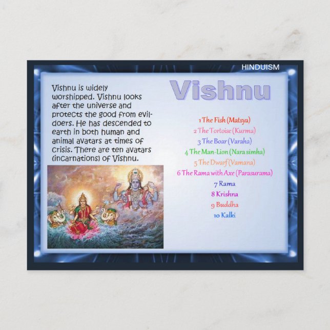 Carte Postale Religion, dieux hindous, Vishnu (Devant)