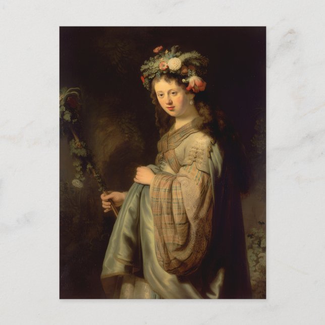 Carte Postale Rembrandt - Flora, peinture baroque populaire, (Devant)