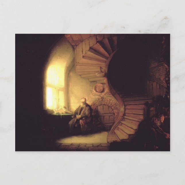 Carte Postale Rembrandt - Philosophe en méditation (Devant)