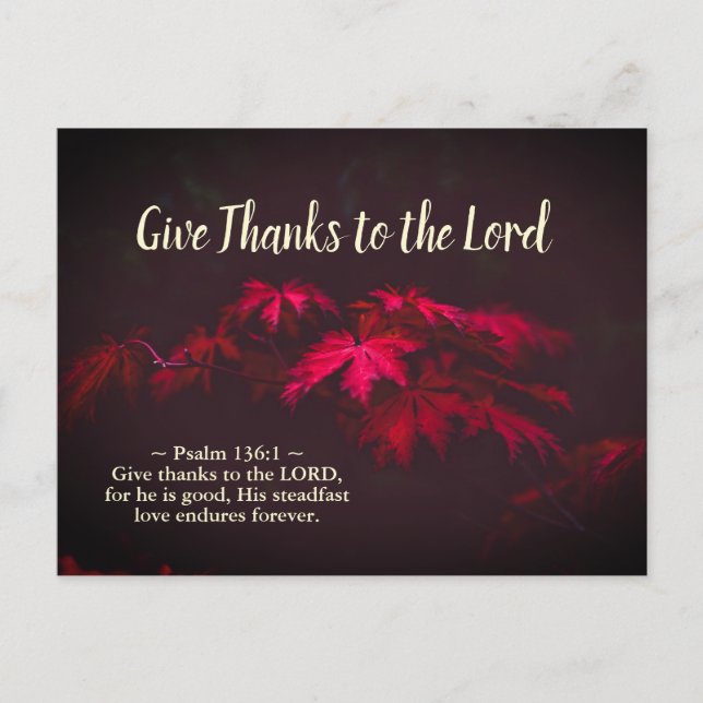 Carte Postale Remercie le Seigneur, Inspiration Bible Verse (Devant)