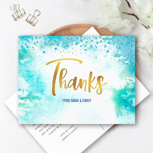 Carte Postale Remerciement aquarelle turquoise or Bar Mitzvah