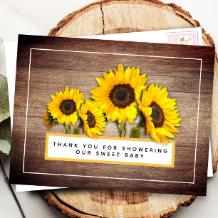 Carte Postale Remerciement Baby Shower Tournesol Rustique Grain 