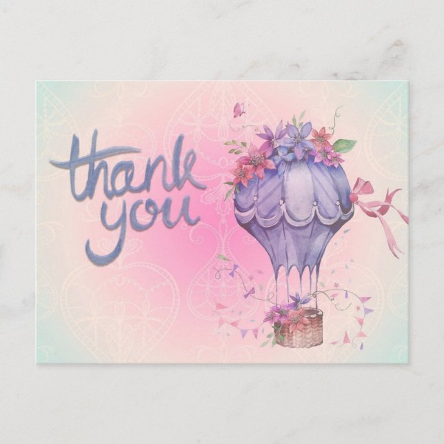 Carte Postale Remerciement Ballon Aerien Floral (Devant)
