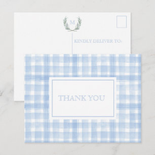Carte Postale Remerciement Couronne de Laurier Gingham Bleu