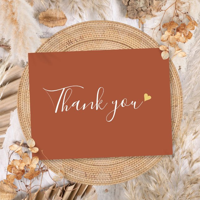 Carte Postale Remerciement d'affaires écriture coeur or Terracot (Terracotta Gold Heart Script Business Thank You Postcard)