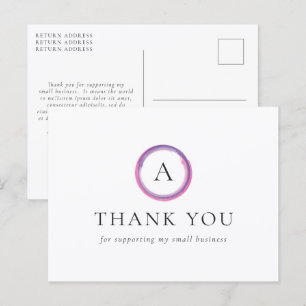Carte Postale Remerciement d'affaires moderne Monogramme rose et