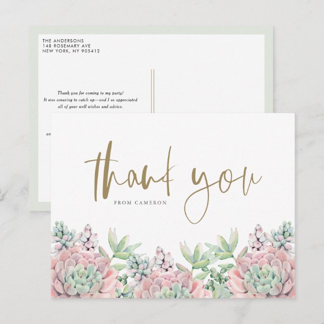 Carte Postale Remerciement d'anniversaire de succulentes à l'aqu (Devant / Derrière)