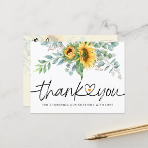 Carte Postale Remerciement de Baby Shower au Tournesol Rustique