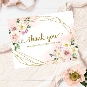 Carte Postale Remerciement de Baby Shower Floral Géométrique Ros