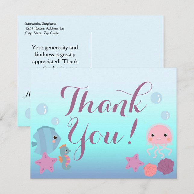 Carte Postale Remerciement de Baby Shower Océan sous la Mer (Devant / Derrière)