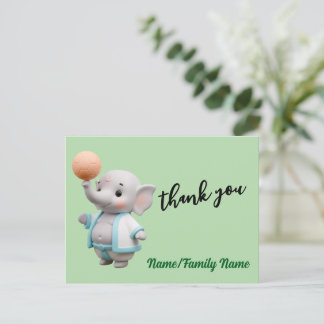 Carte Postale Remerciement de Baby Shower pour un éléphant 3D mi