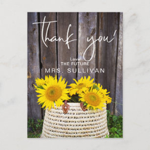 Carte Postale Remerciement de Baby Shower Rustique au Tournesol
