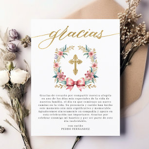 Carte Postale Remerciement de baptême Pink & Gold espagnol 