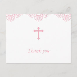 Carte Postale Remerciement de baptême pour filles rose