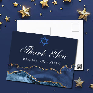 Carte Postale Remerciement de Bat Mitzvah personnalisé bleu mari