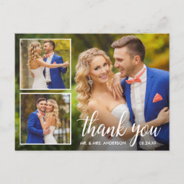 Carte Postale Remerciement de Collage Photo de Mariage Calligrap