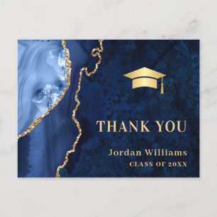 Carte Postale Remerciement de fin d'études en agate marbrée bleu