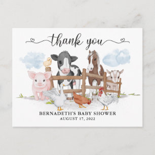 Carte Postale Remerciement de joli animal de ferme de campagne à