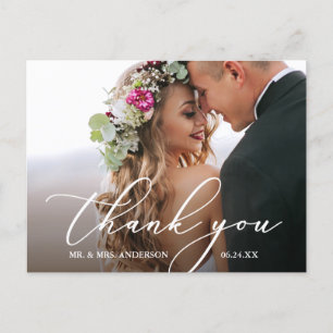 Carte Postale Remerciement de mariage à la calligraphie élégante