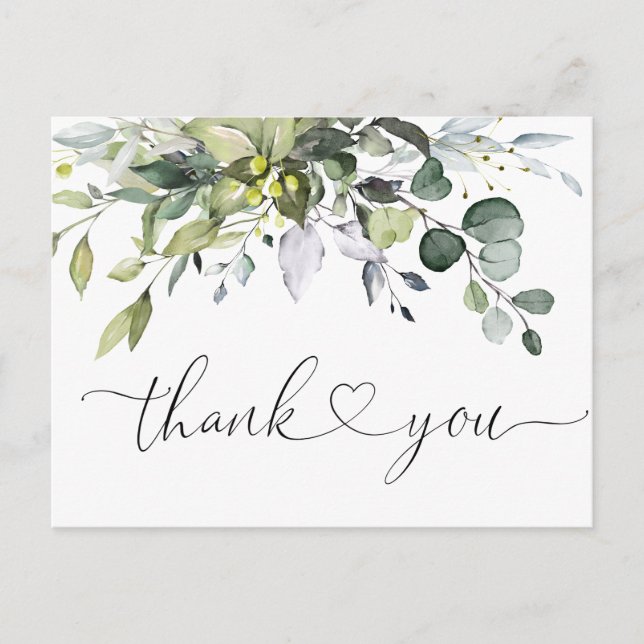 Carte Postale Remerciement de mariage à la gouache Eucalyptus Ve (Devant)