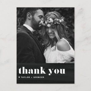 Carte Postale Remerciement de mariage à la typographie rétro sur