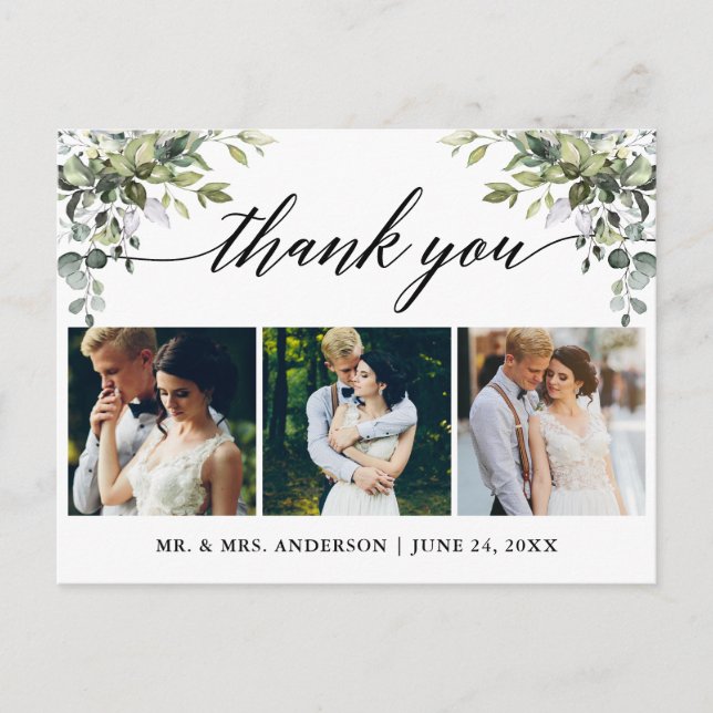 Carte Postale Remerciement de mariage à l'aquarelle calligraphiq (Devant)
