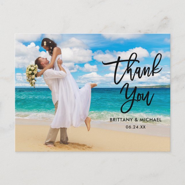 Carte Postale Remerciement de mariage à l'écriture au pinceau no (Devant)