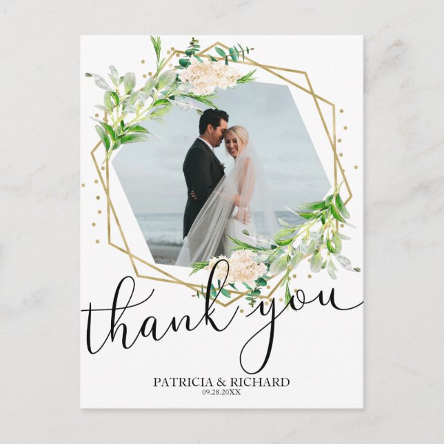 Carte Postale Remerciement de mariage à motif géométrique feuill (Devant)