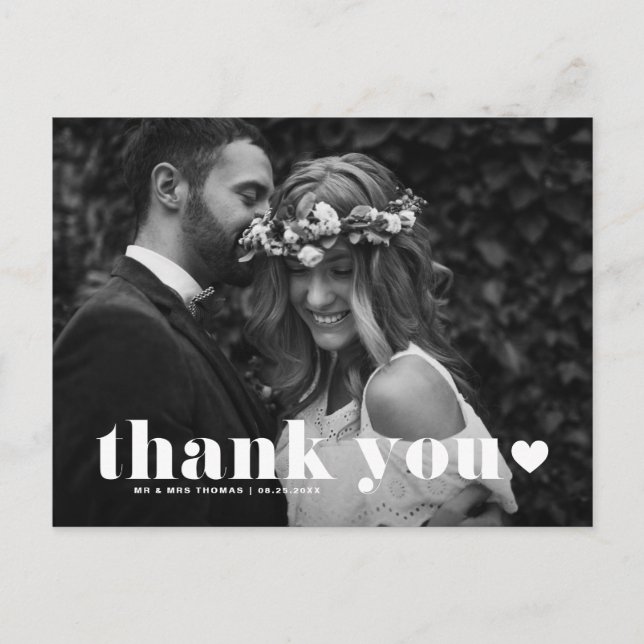 Carte Postale Remerciement de mariage à typographie gras Rétro C (Devant)