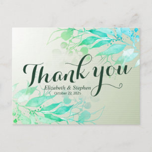 Carte Postale Remerciement de mariage botanique à feuille d'aqua