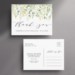 Carte Postale Remerciement de mariage botanique au feuillage ver