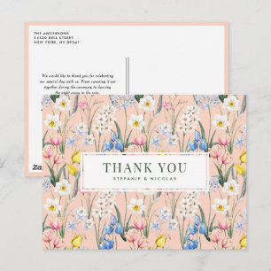 Carte Postale Remerciement de mariage botanique Fleurs de printe