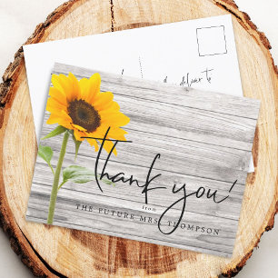 Carte Postale Remerciement de Mariage Champêtre avec Tournesol